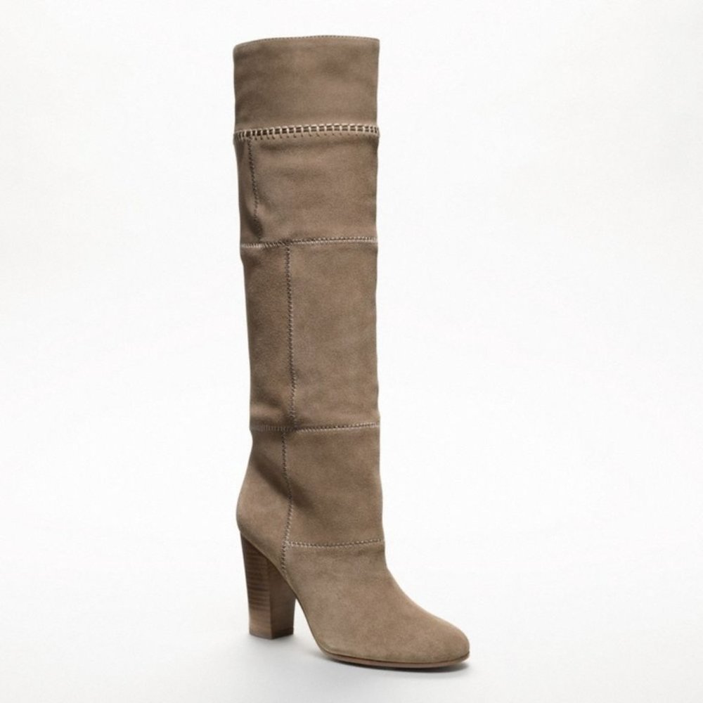 COACH "Trudie" Suede Patchwork Knee High Boots Stack Heels  7B